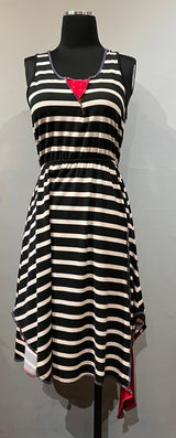 Rags 2 Riches (Size: XS/S) Black and White Striped Upcycled Knit Sleeveless Dress