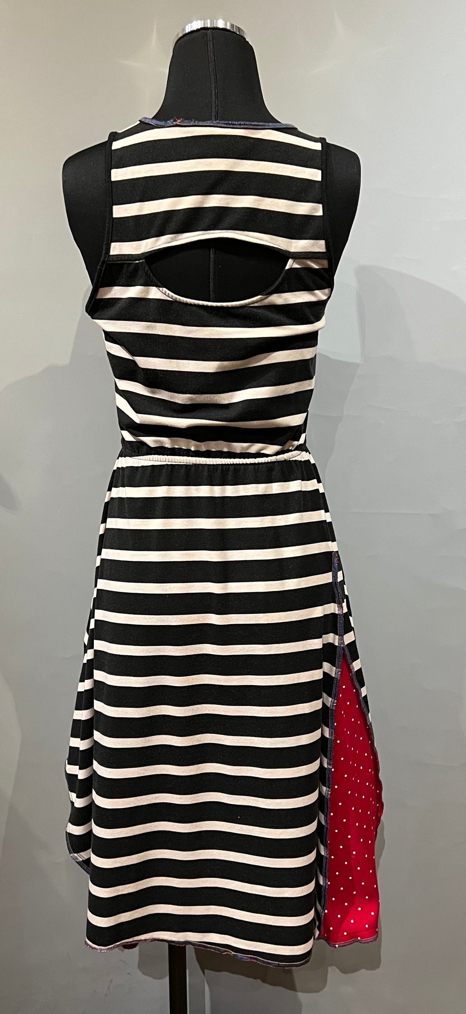 Rags 2 Riches (Size: XS/S) Black and White Striped Upcycled Knit Sleeveless Dress