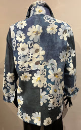 NuevoSol Indigo Afloat 100% Cotton High Collar Button Front Shirt