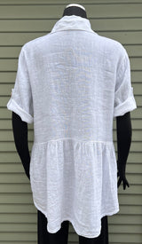 Plum Loco YH2180W WHITE Bell Bottom One-Size Linen Shirt Jacket