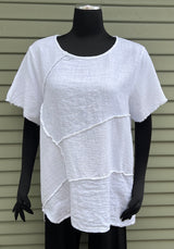 Plum Loco ALL1070W WHITE Short Sleeve One-Size Linen Tunic Top