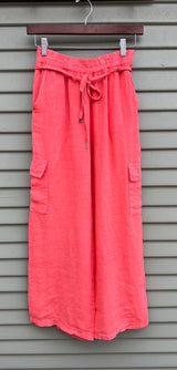 Tempo Paris 558AC Coral 100% Wash Linen Pull On Cargo Pants