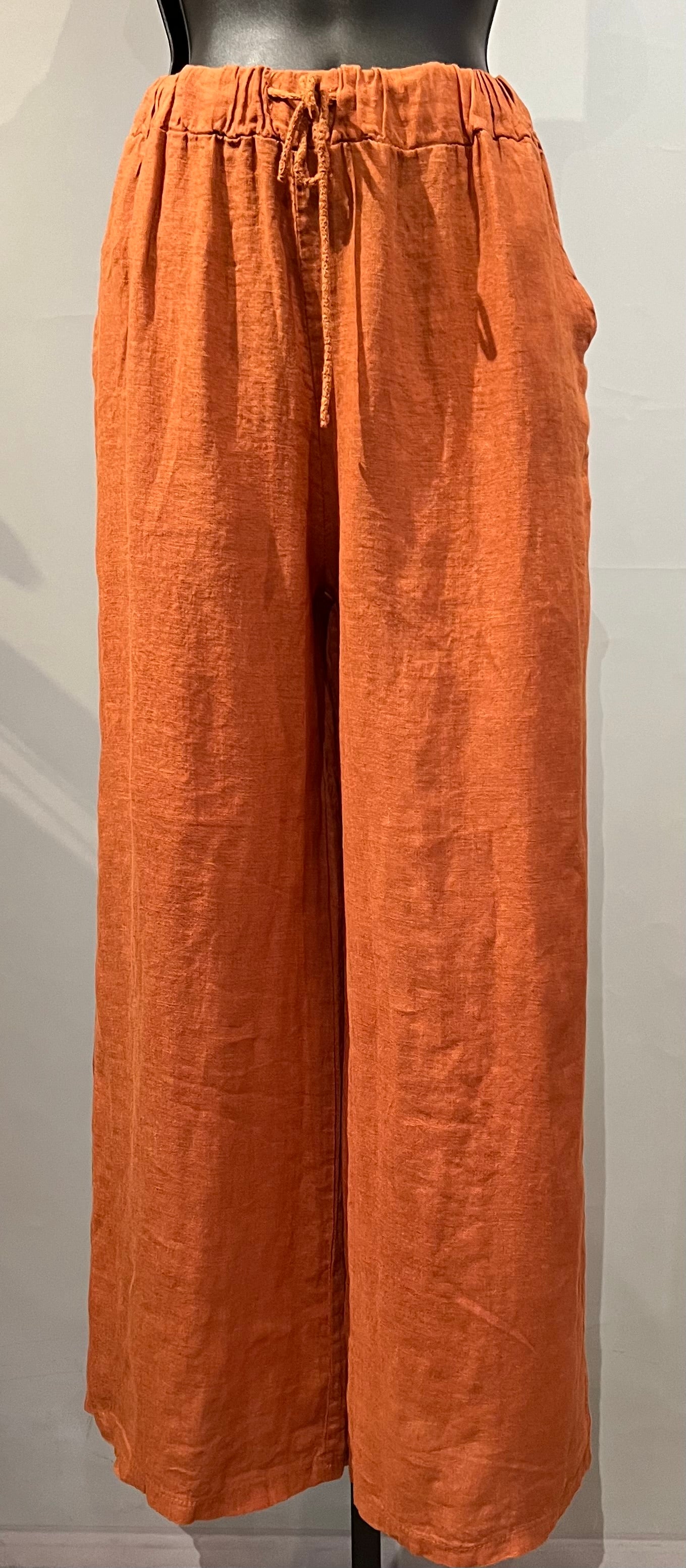 Plum Loco YH2051SR RUST One Size 100% Linen Straight Pant