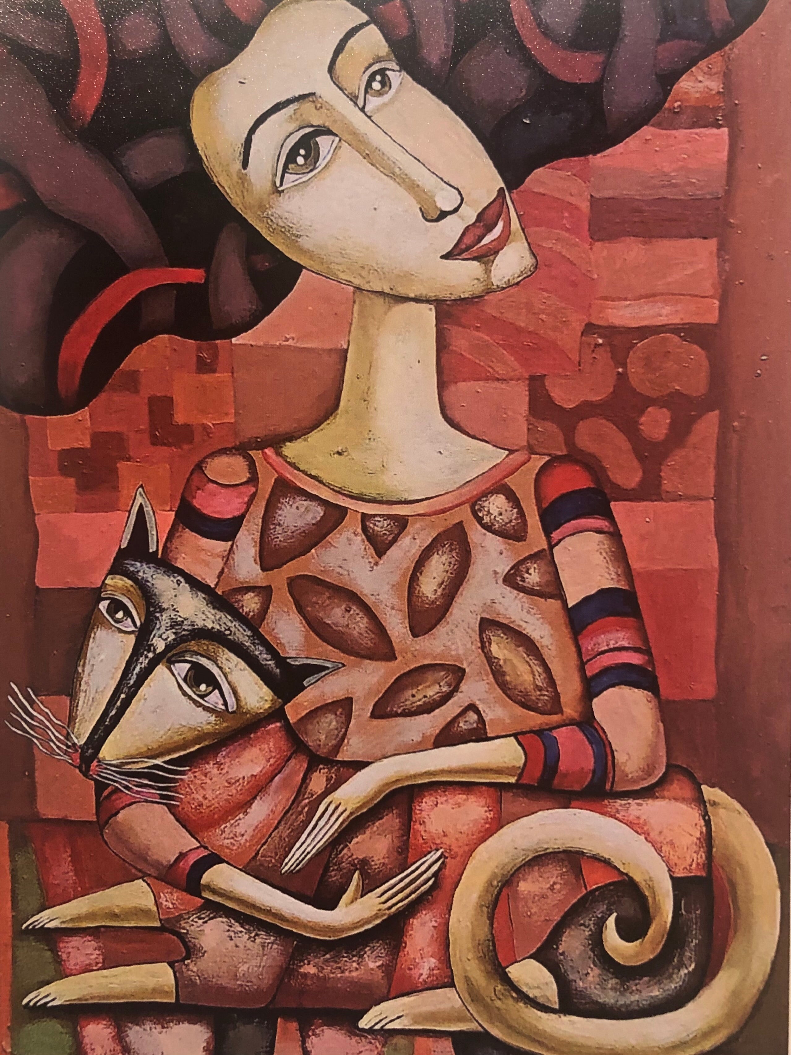 Sergei Gerasimenko WOMAN WITH HER CAT Blank Note Card