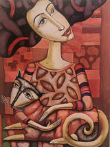 Sergei Gerasimenko WOMAN WITH HER CAT Blank Note Card