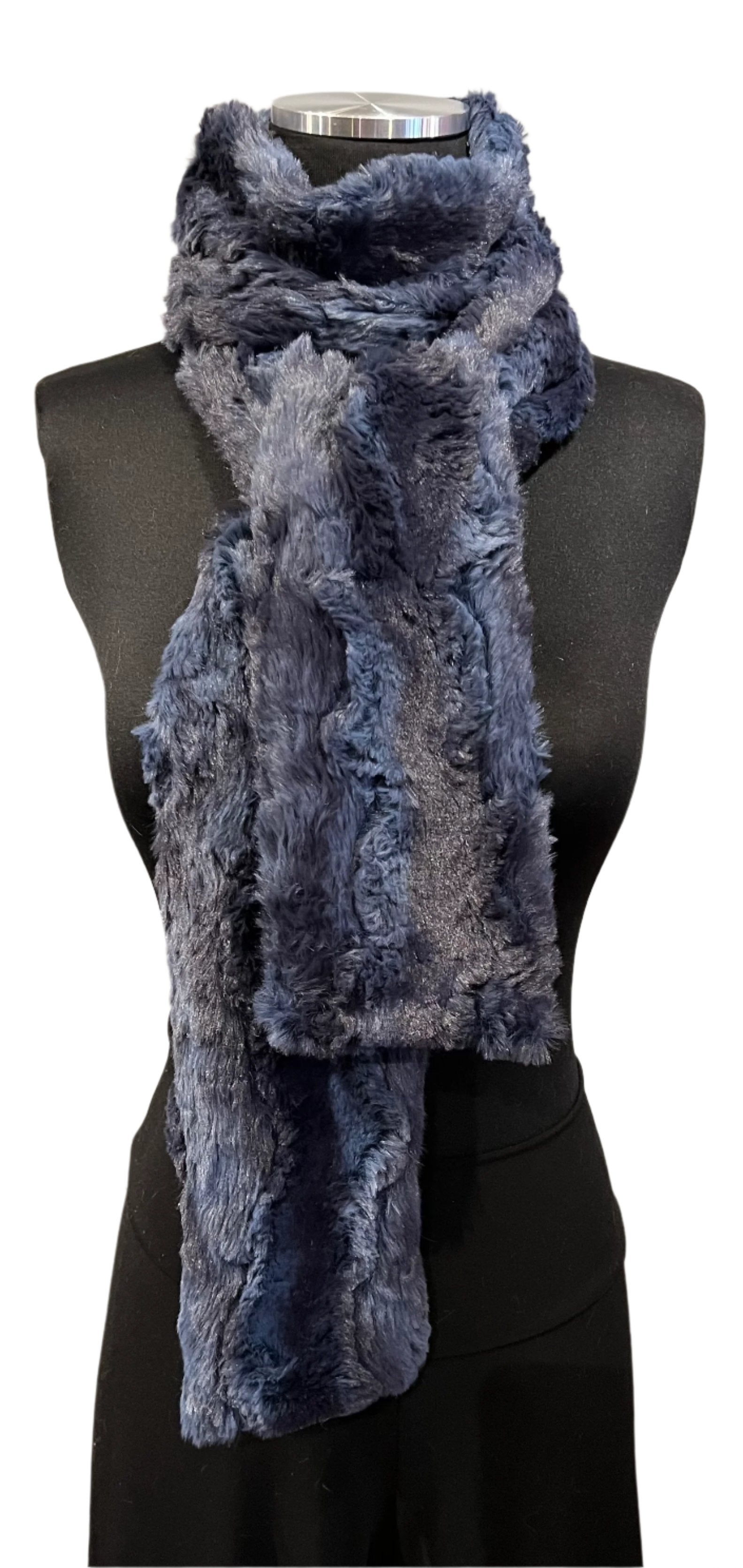 Vine Street 107NV Navy Long Faux Fur Scarf