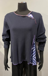 Rags 2 Riches R2R1 (Side M/L) Navy Cotton Sweatshirt With Decorative Inserts