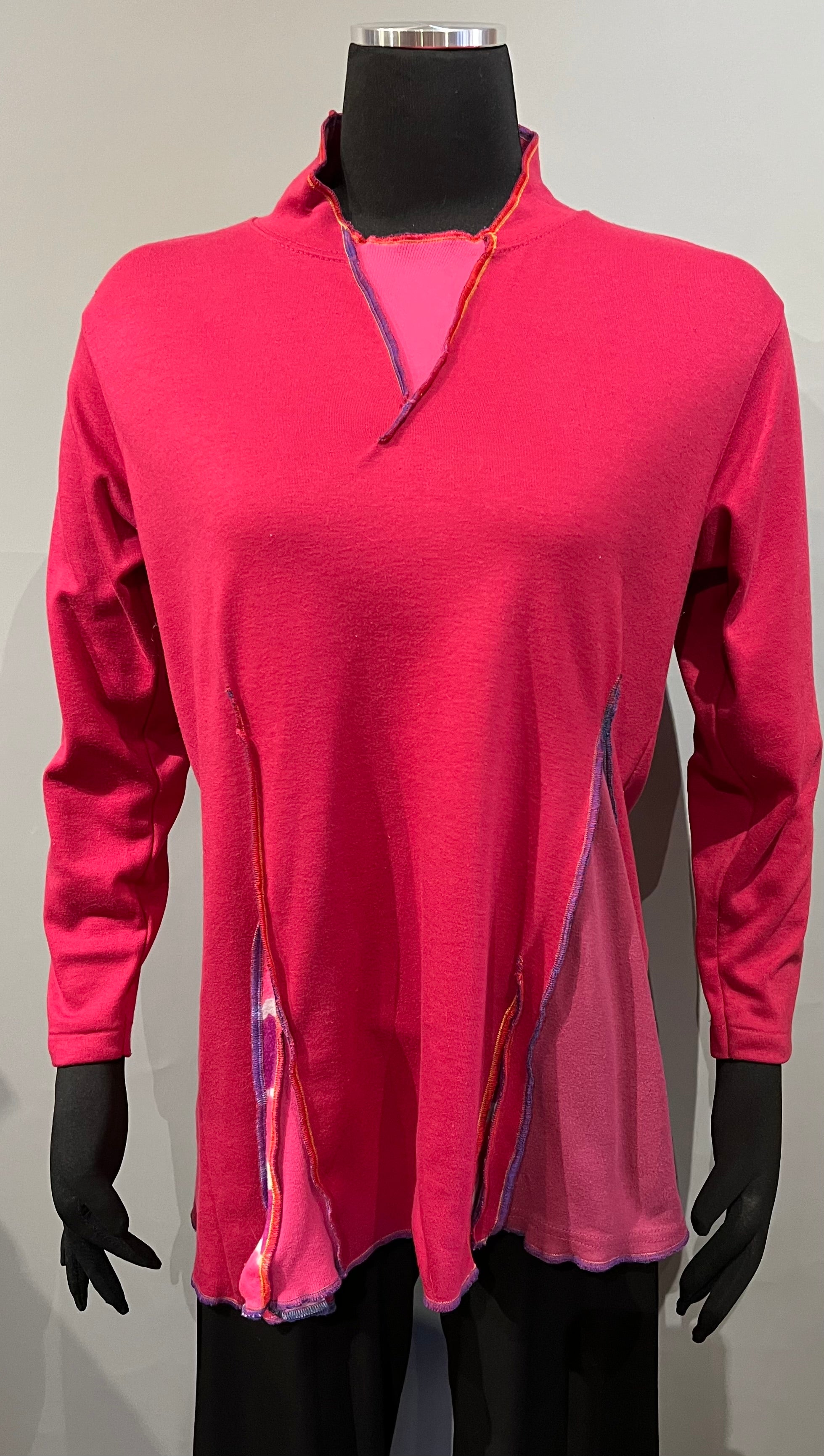 Rags 2 Riches R2R9 (Size M/L) Fuchsia Thick Cotton Knit Sweater With Decorative Inserts