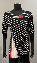 Rags 2 Riches R2R3 (Size S/M) Lightweight Viscose Spandex Black White and Red 3/4 Sleeve Top