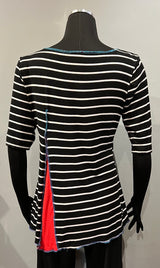 Rags 2 Riches R2R3 (Size S/M) Lightweight Viscose Spandex Black White and Red 3/4 Sleeve Top