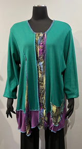 Rags 2 Riches R2R7 (Size 2X) Purple and Green Cotton Knit Button Up Top With Pockets