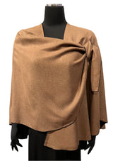 Rapti BSD Solid Camel/Black Reversible One Size 100% Cashmere Buckle Shawl