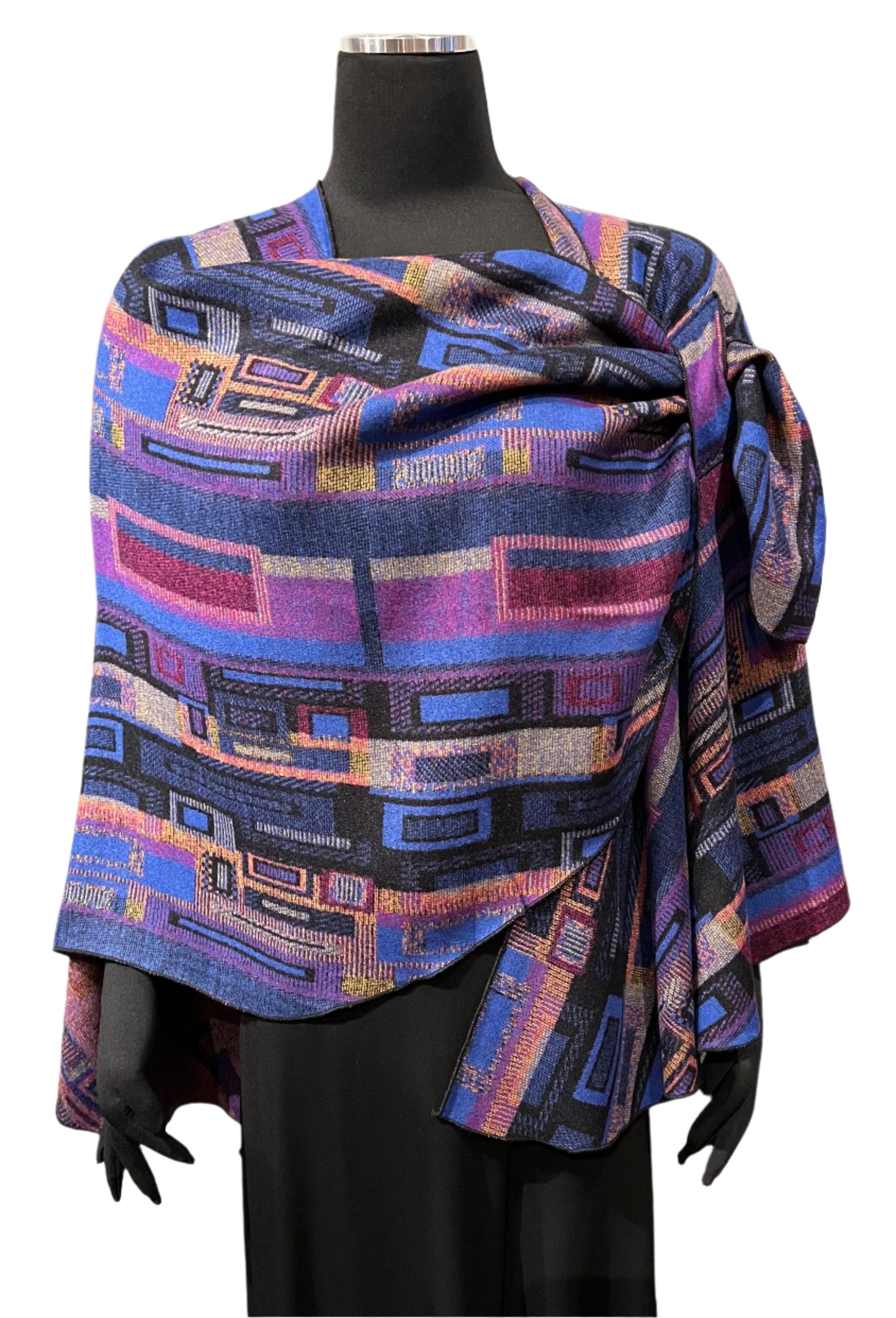 Rapti BS10 Purple/Blue Reversible One Size 100% Cashmere Buckle Shawl