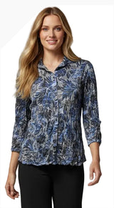 Carine BC26060 INDIGO CANOPY Burnout Crinkle Sabrina Shirt