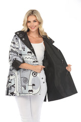 LINDI J5239RW1 Grey White and Black Picasso Reversible Hooded Rain Jacket