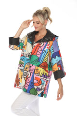 LINDI J5241RW1 Multicolor Picasso Reversible Hooded Rain Jacket