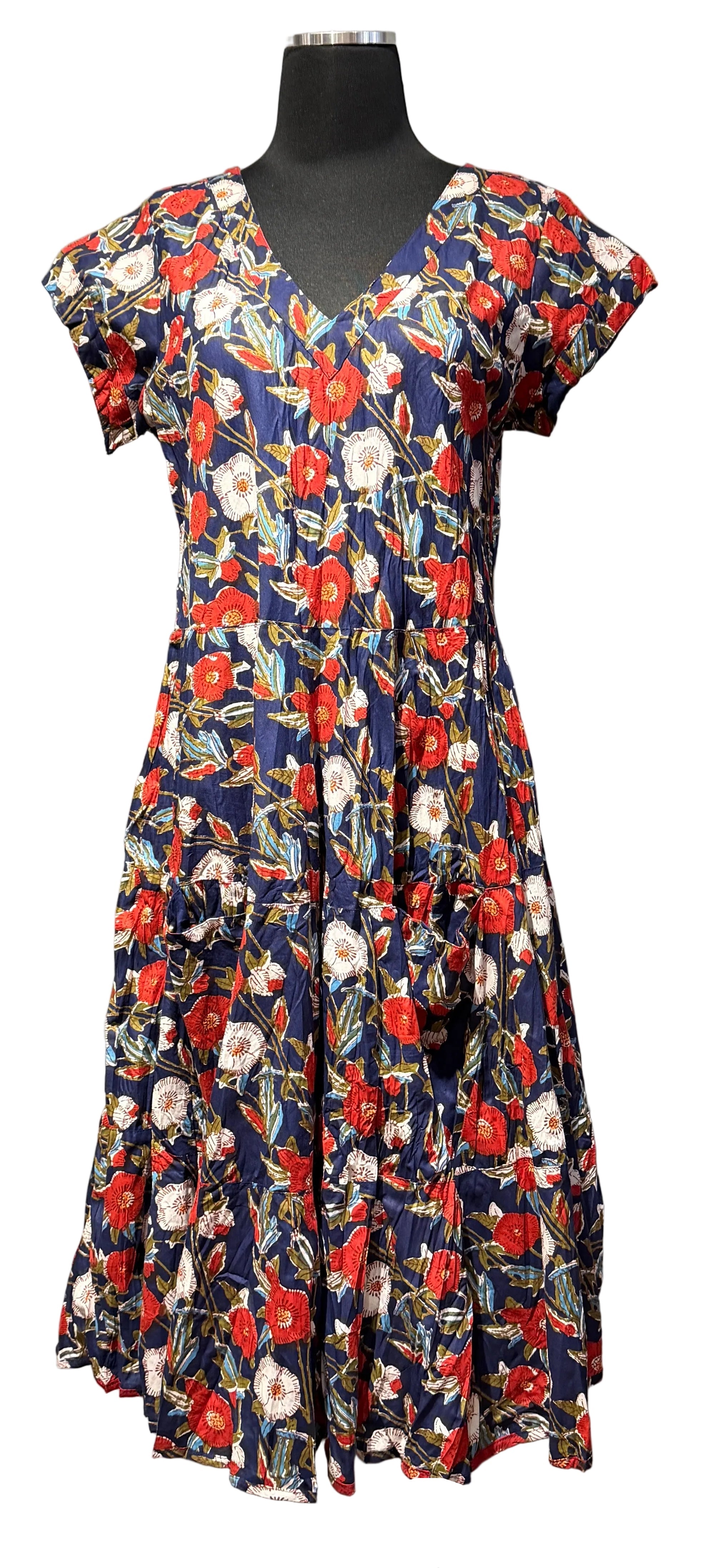 Dress Addict JALAN602 100% Crinkle Cotton V-Neck Cap Sleeve Dress