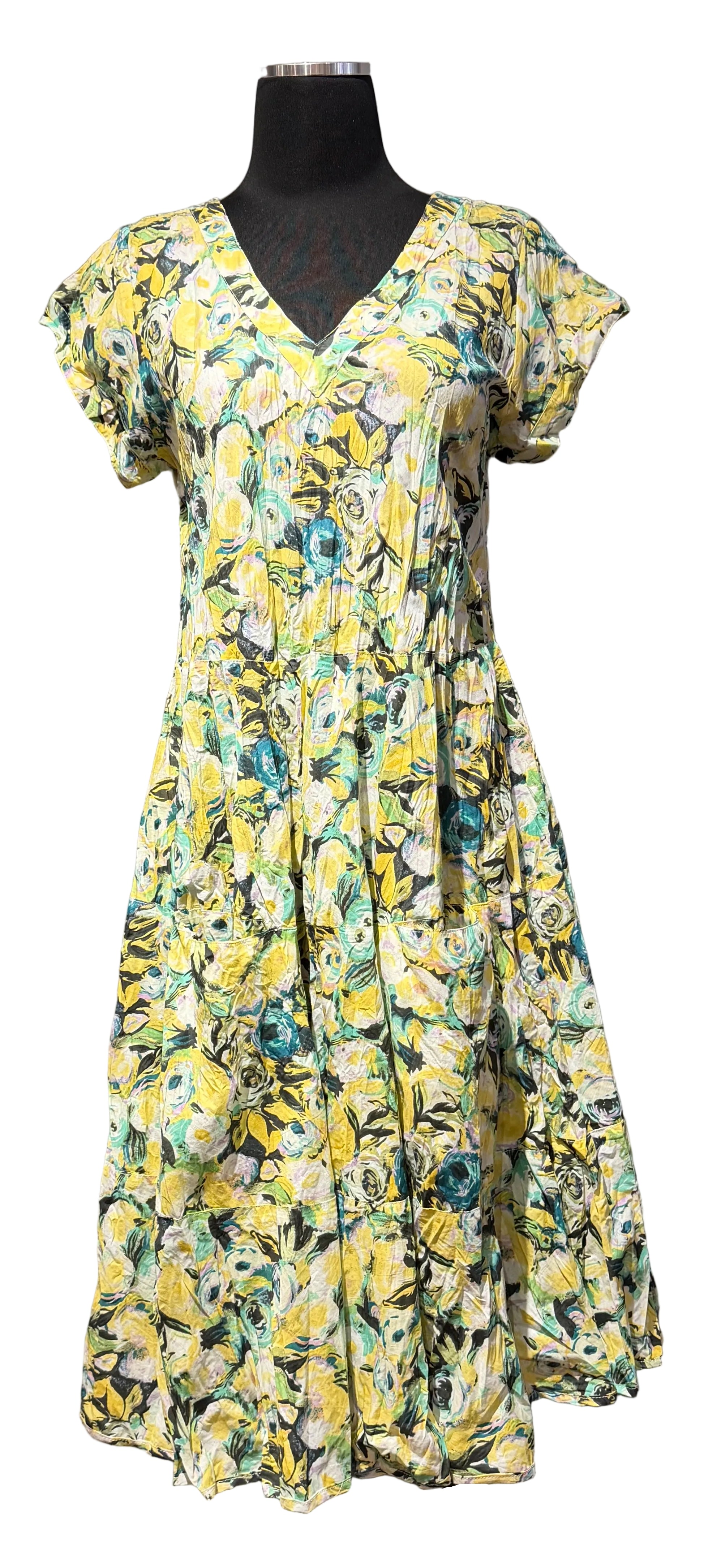 Dress Addict JALAN605 100% Crinkle Cotton V-Neck Cap Sleeve Dress