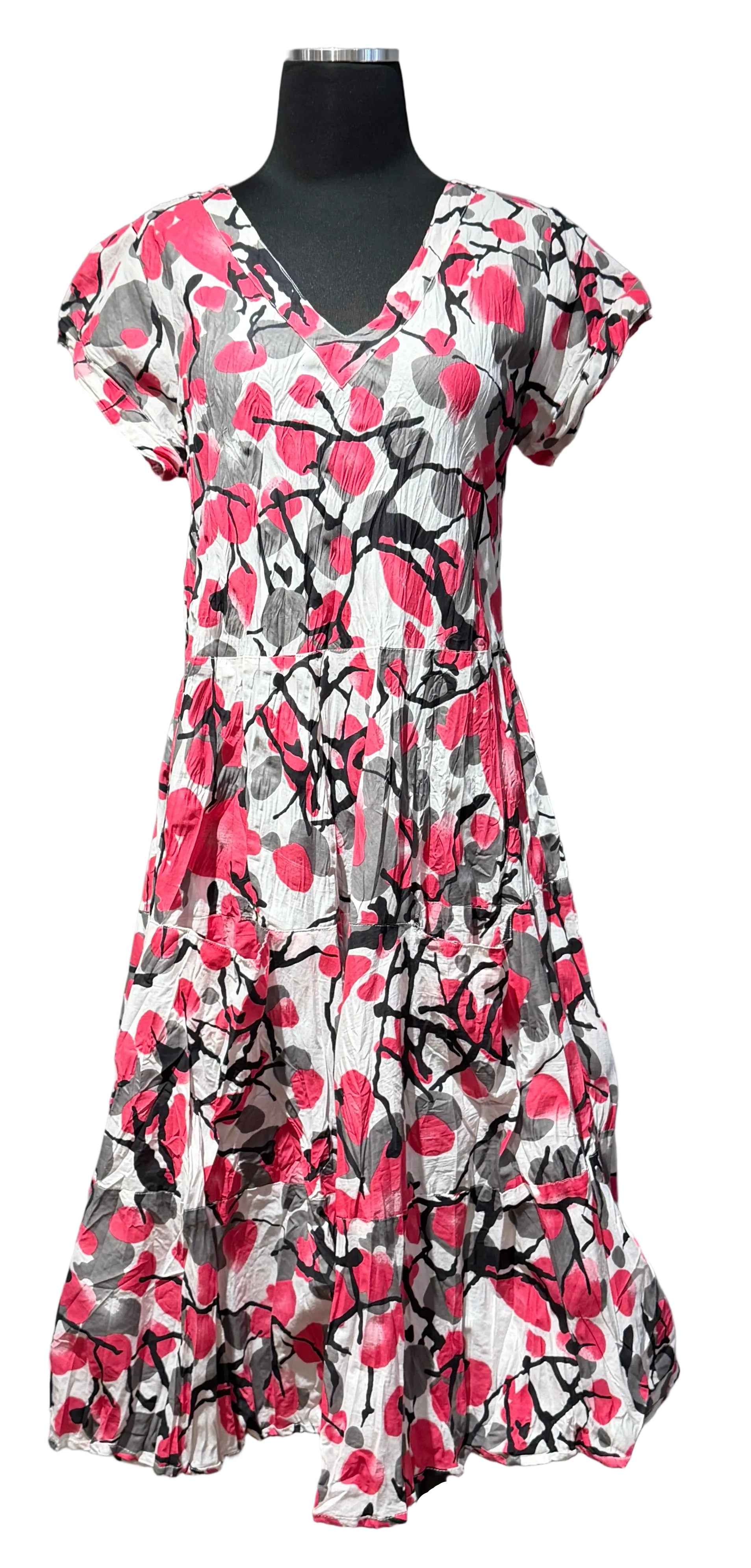 Dress Addict JALAN613 100% Crinkle Cotton V-Neck Cap Sleeve Dress