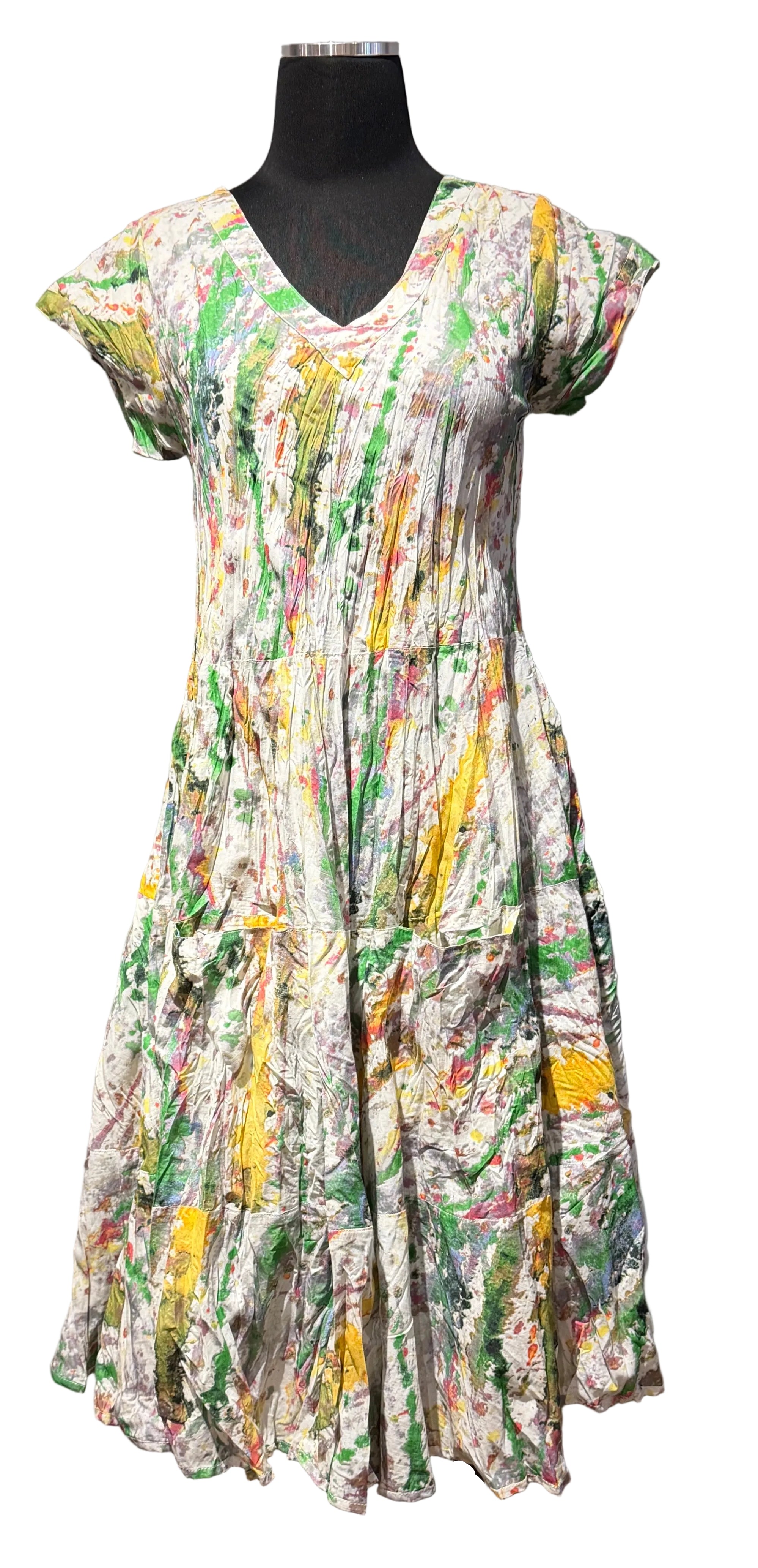 Dress Addict JALAN6A 100% Crinkle Cotton V-Neck Cap Sleeve Dress