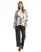 Jess & Jane JK2-2269 SCRIBBLES Brushed Hacci Asymmetric Front Seam Top With Pocket