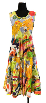 Dress Addict JOYMIXT1 Joy Mixed Print 100% Organic Cotton Round Neck Sleeveless Crinkle Dress