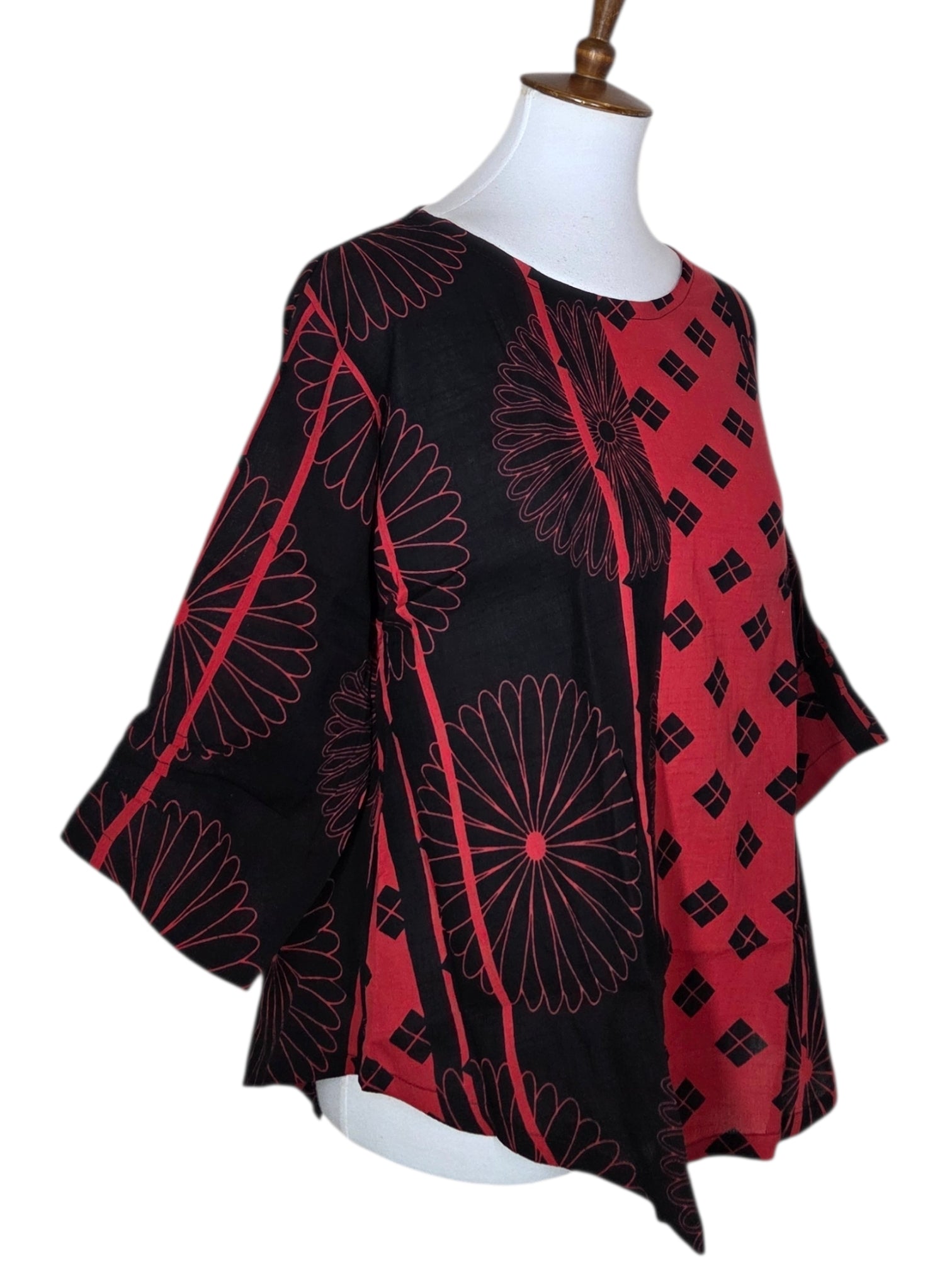 Yasuko KI-176RE RED Essential Hand Printed Polka Dot & Stripe Blouse