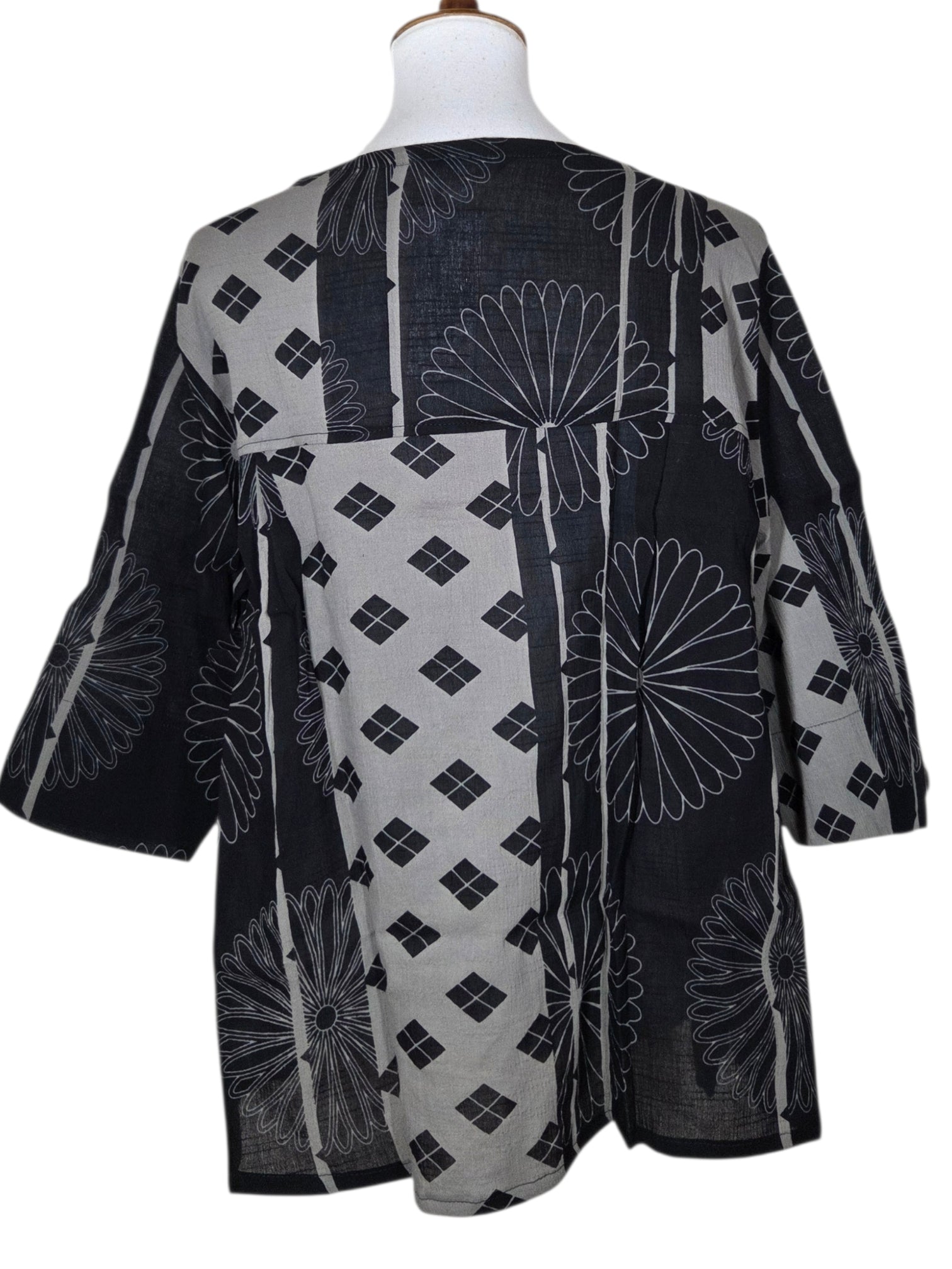 Yasuko KI-203GR GRAY Hand Printed Button Blouse