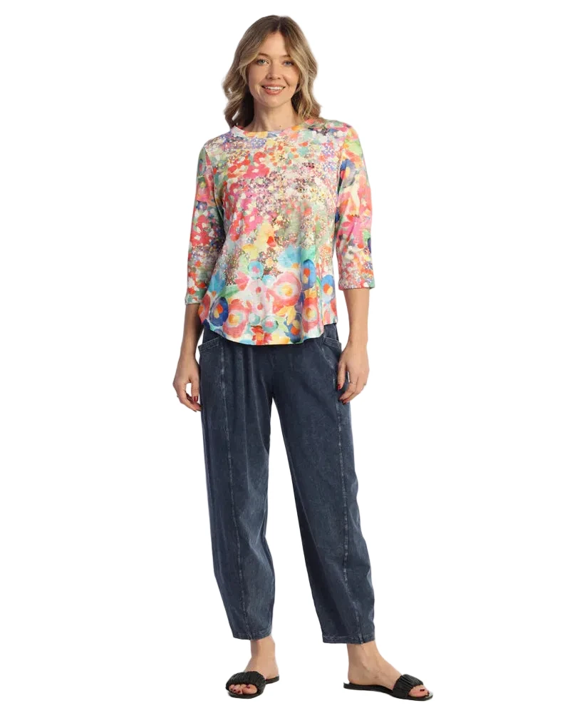 Jess & Jane M100DN DENIM Mineral Washed Cotton Spandex Lantern Pants With Pockets