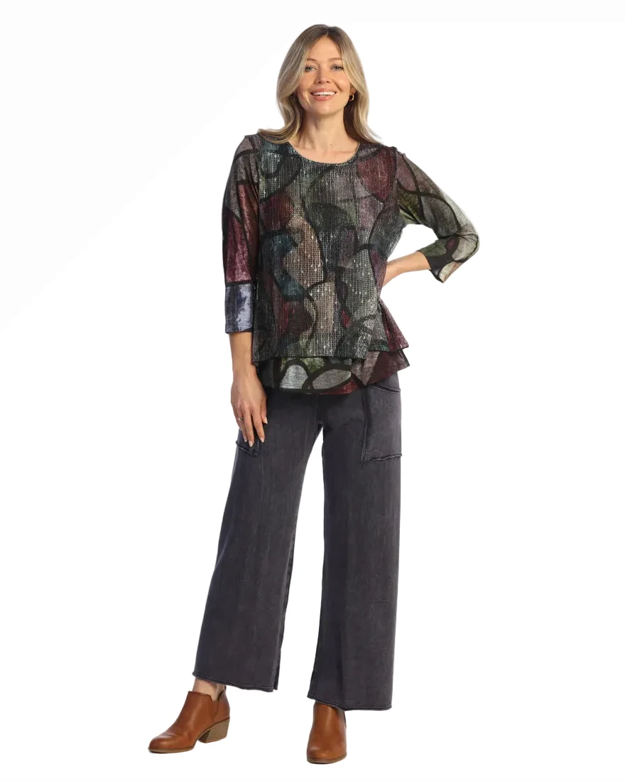 Jess & Jane KM7-2120 MELODY Cotton Modal 3/4 Sleeve Top With Boucle Mesh Overlay