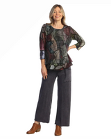 Jess & Jane KM7-2120 MELODY Cotton Modal 3/4 Sleeve Top With Boucle Mesh Overlay