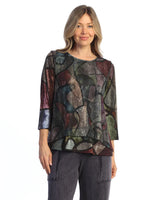 Jess & Jane KM7-2120 MELODY Cotton Modal 3/4 Sleeve Top With Boucle Mesh Overlay