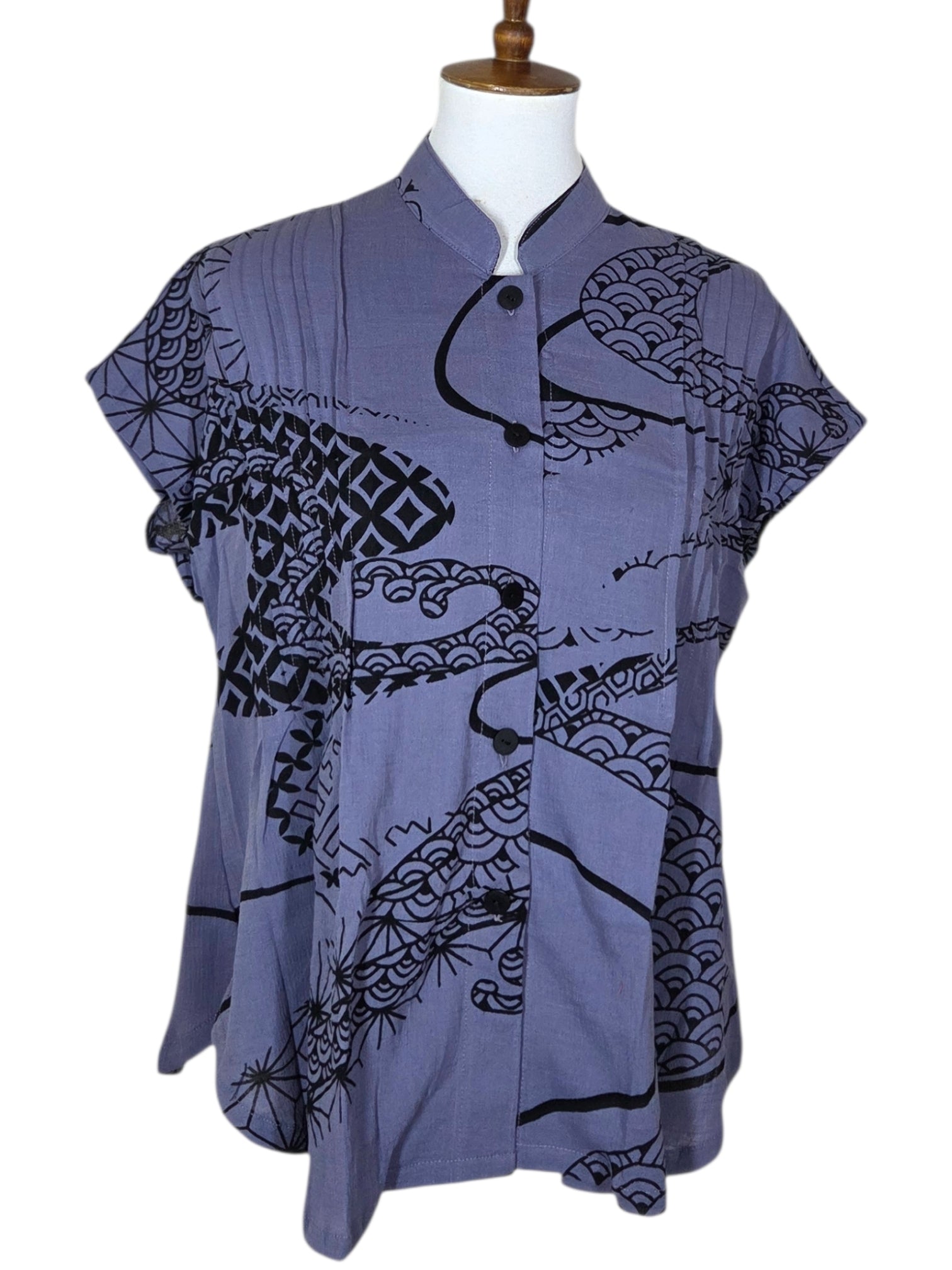 Yasuko KW126LA LAVENDER Kimono Wave Pintuck Cap Sleeve Lightweight Blouse