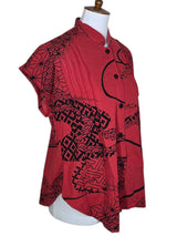 Yasuko KW126RE RED Kimono Wave Pintuck Cap Sleeve Lightweight Blouse