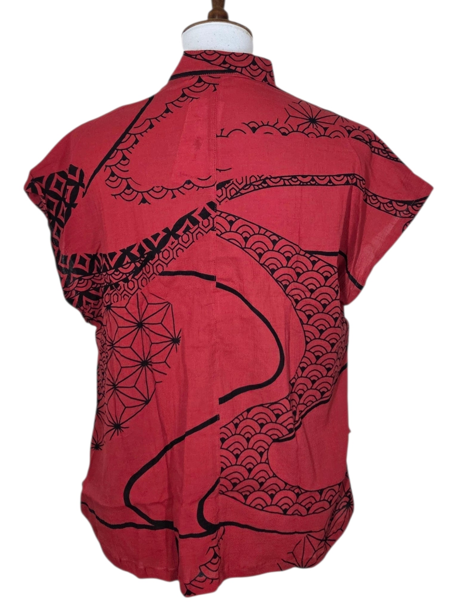 Yasuko KW126RE RED Kimono Wave Pintuck Cap Sleeve Lightweight Blouse