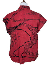 Yasuko KW126RE RED Kimono Wave Pintuck Cap Sleeve Lightweight Blouse