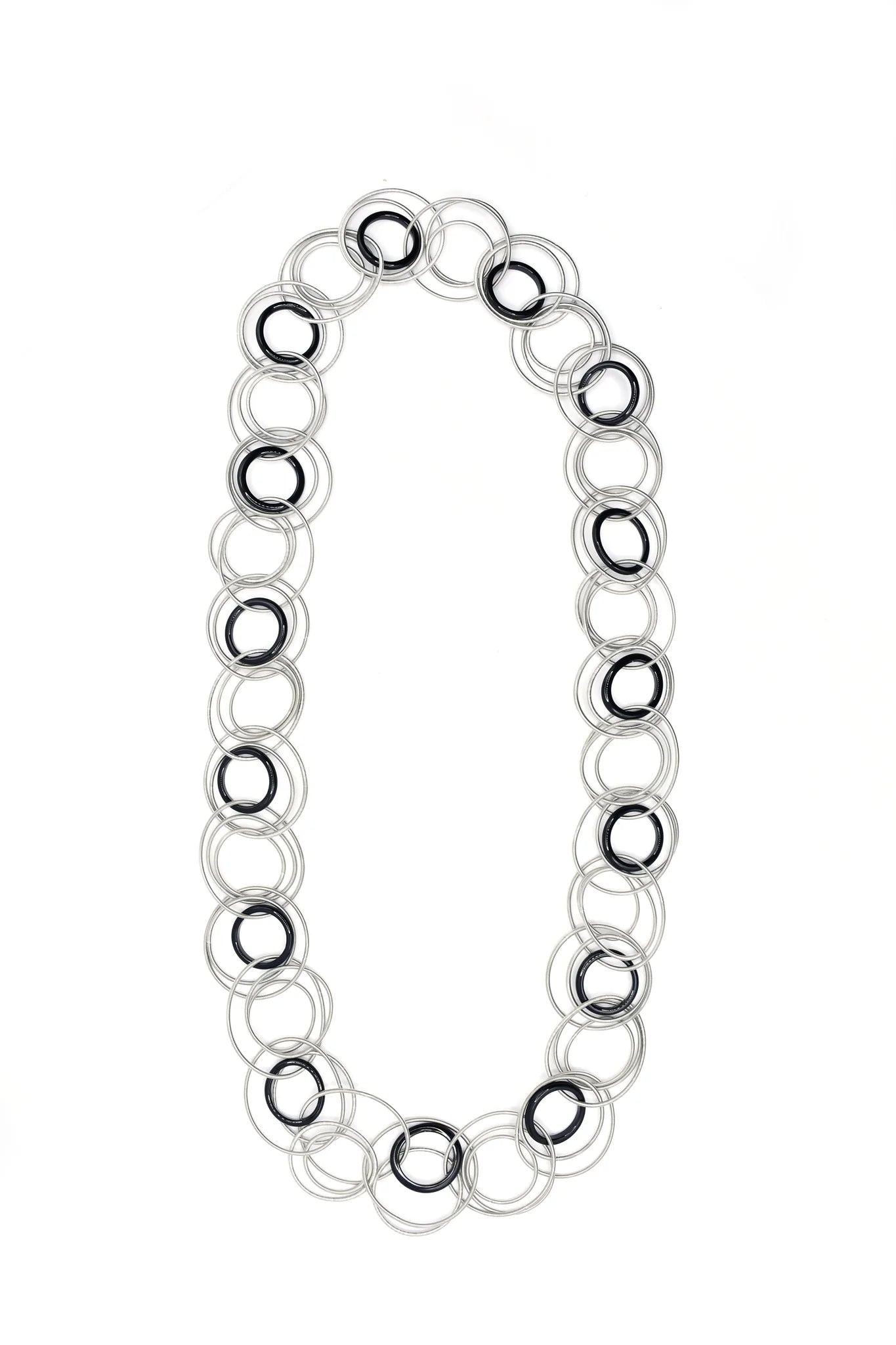 Sea Lily L76A Silver Long Rings With Black Onyx Necklace