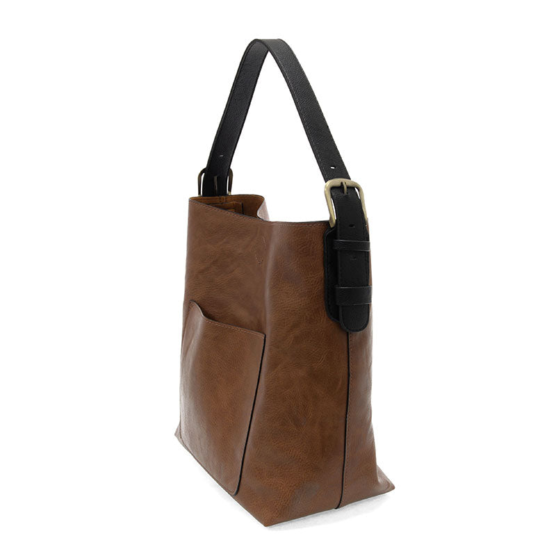 Joy Susan L8008-152 PECAN Hobo Handbag With Black Handle