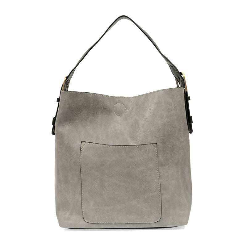 Joy Susan L8008-98 GREY Classic Hobo Handbag With Black Handle