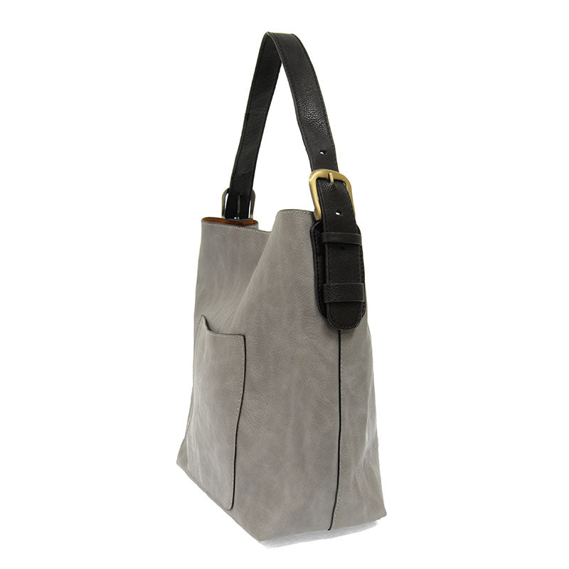 Joy Susan L8008-98 GREY Classic Hobo Handbag With Black Handle