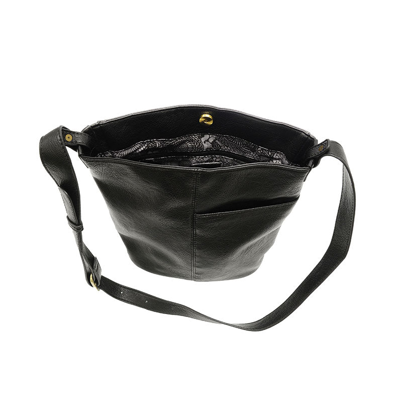 Joy Susan L8247-00 BLACK Bindi Front Slip Pocket Bucket Crossbody Bag