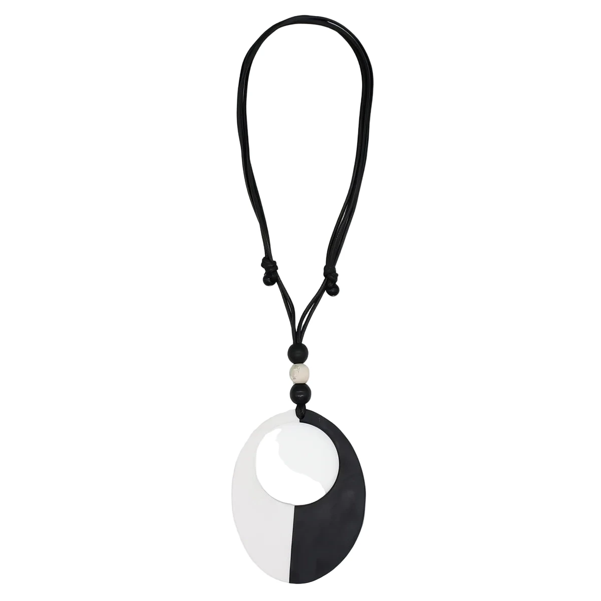 Sylca LS25N13BK Oval Victoria Black White Pendant Necklace