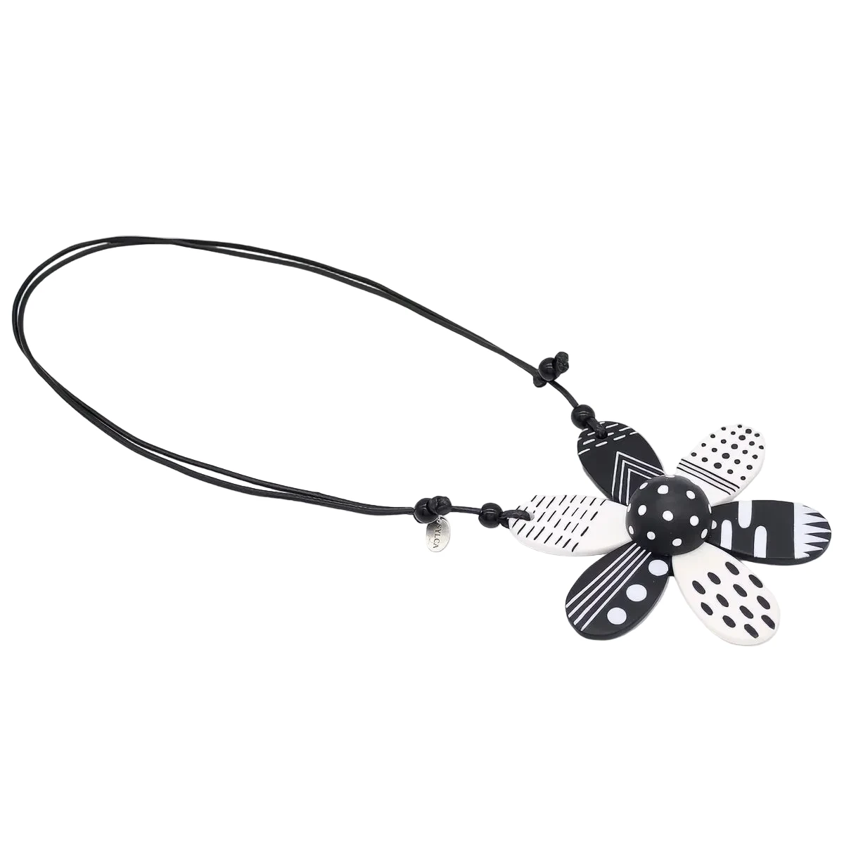 Sylca LS25N29WT Black and White Garden Flower Pendant Necklace