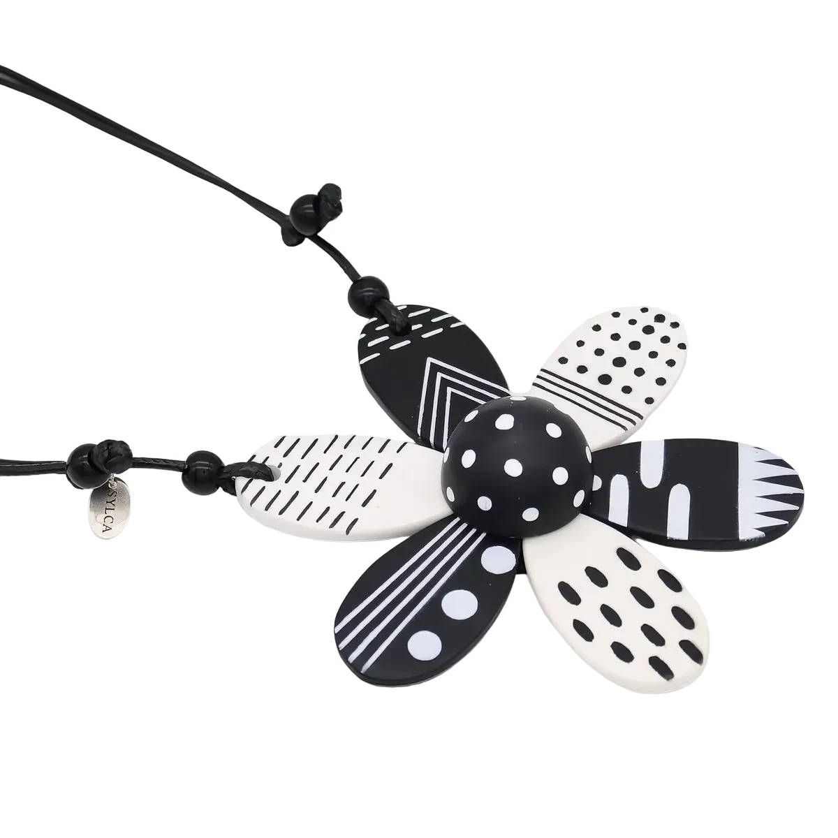 Sylca LS25N29WT Black and White Garden Flower Pendant Necklace