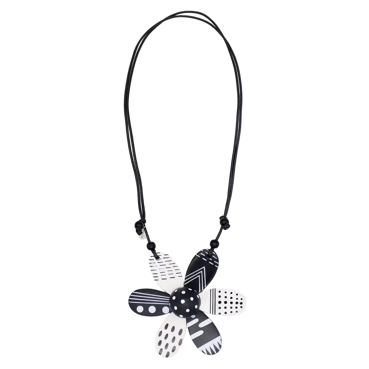 Sylca LS25N29WT Black and White Garden Flower Pendant Necklace