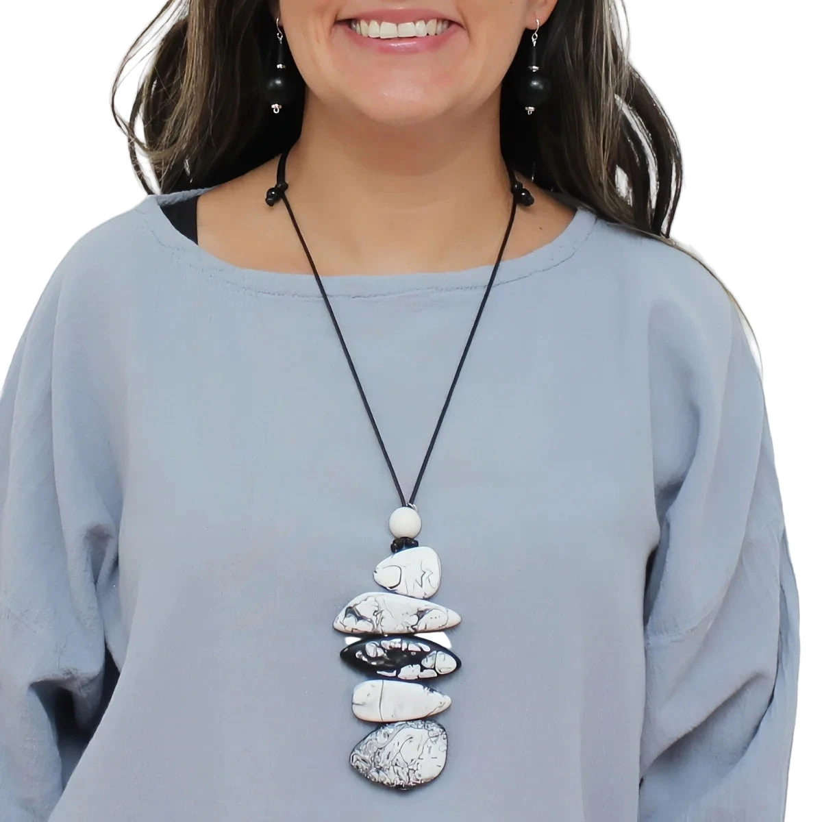 Sylca LS25N33BK BLACK StoneStack Statement Pendant Necklace