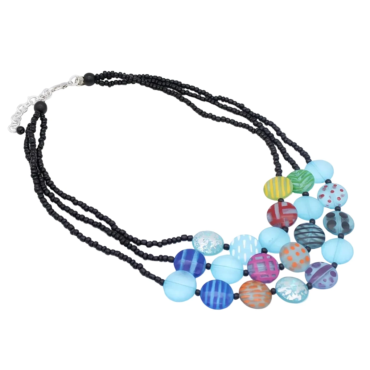 Sylca LS26N09BU Blue Sea Stone Triple Strand Necklace