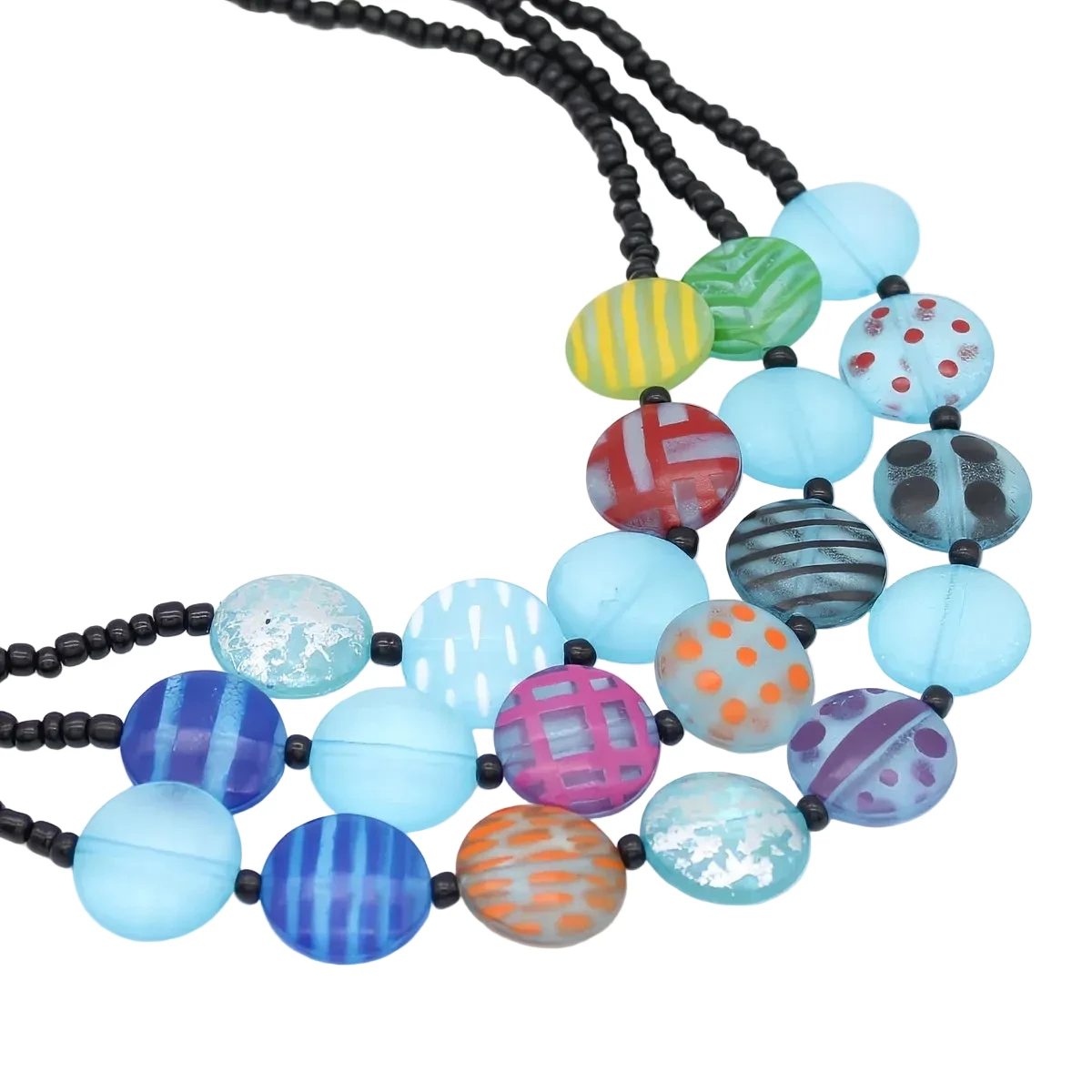Sylca LS26N09BU Blue Sea Stone Triple Strand Necklace