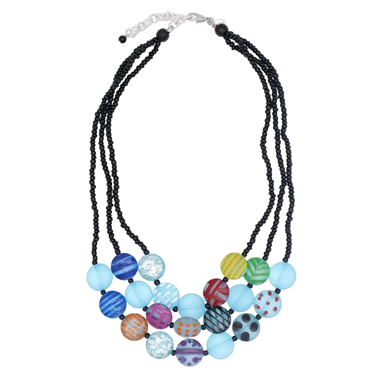 Sylca LS26N09BU Blue Sea Stone Triple Strand Necklace