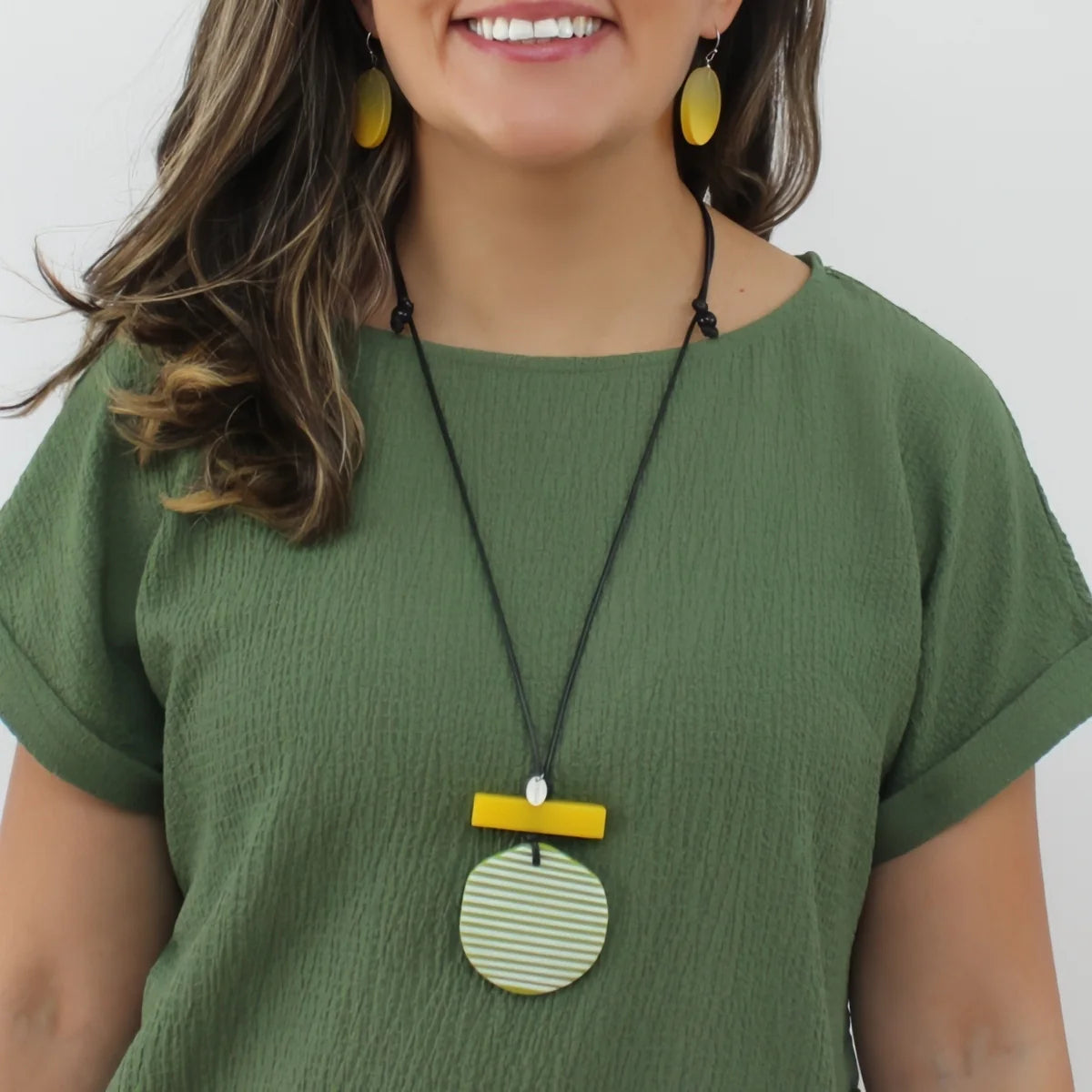 Sylca LS26N14LM Lime Palms Statement Pendant Necklace